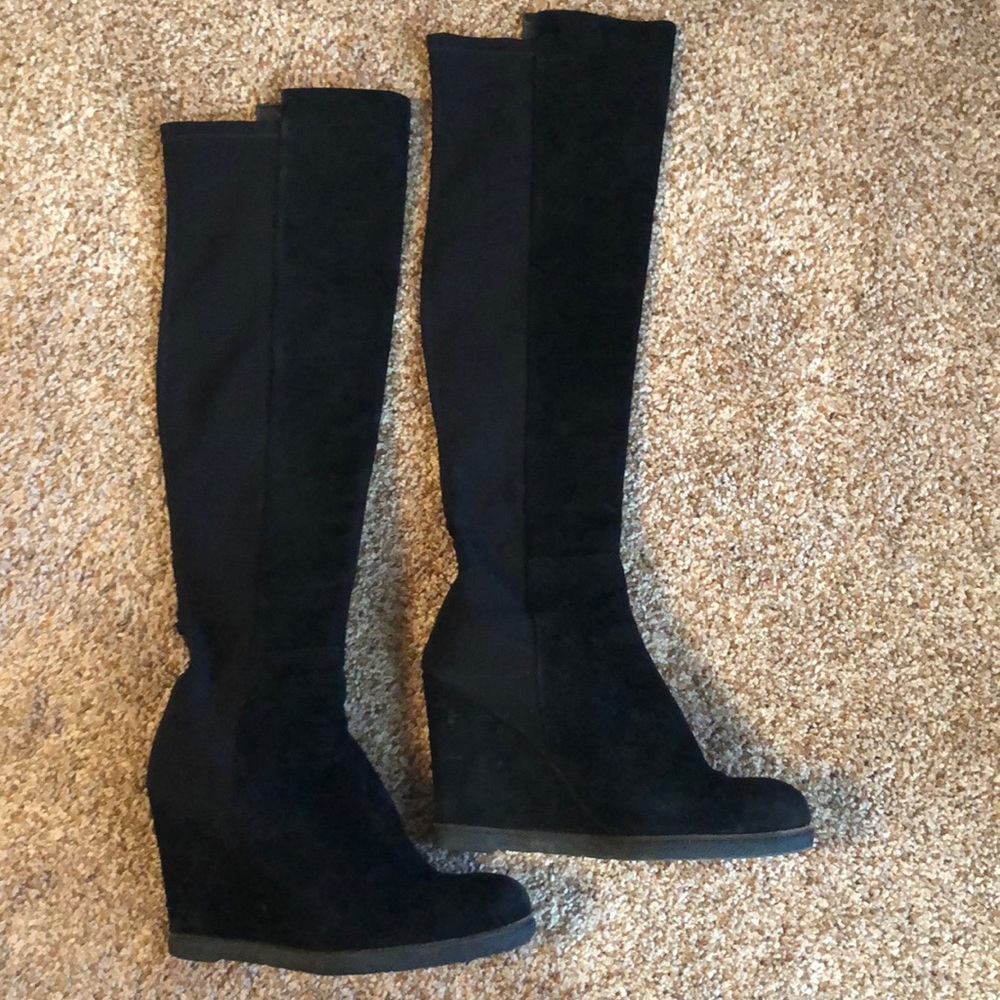 Black knee high suede boots